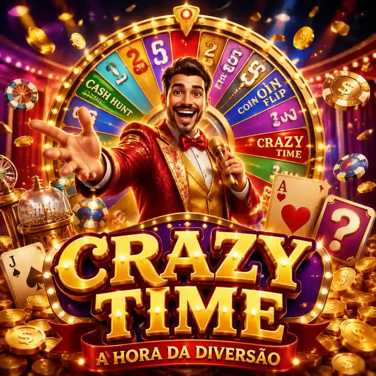 Crazy Time game show com roda colorida da Evolution Gaming no 38r.com