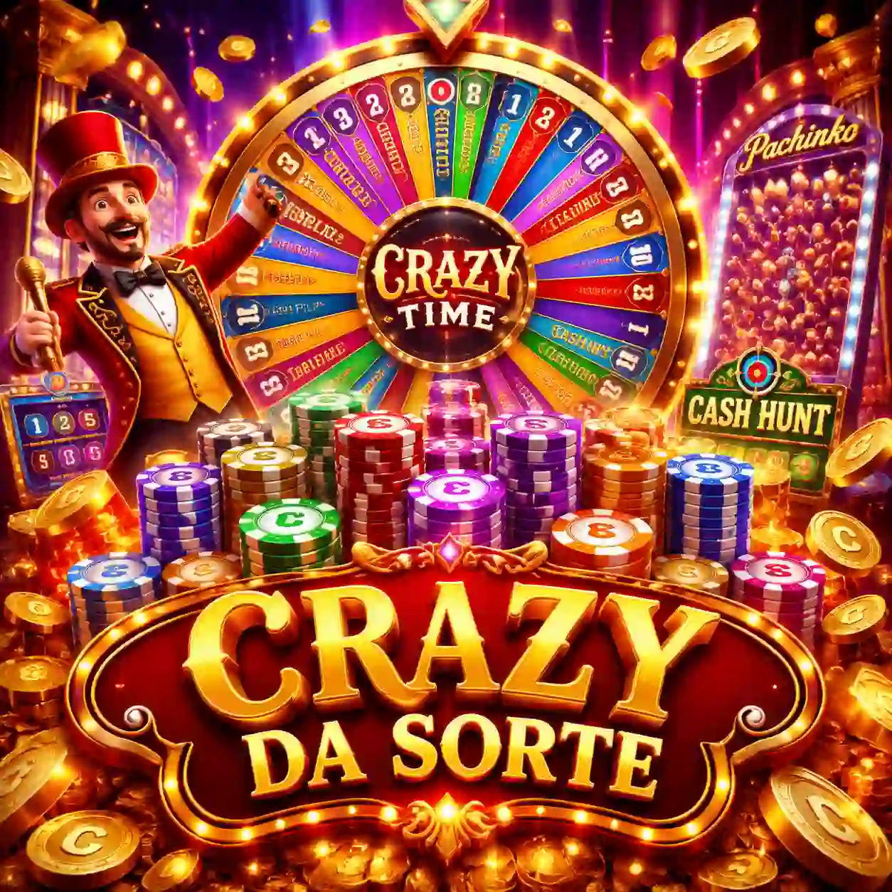 Crazy Time em andamento com host brasileiro e roda gigante da Evolution Gaming